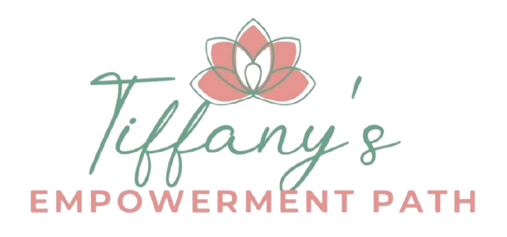 A green background with pink flowers and the name tiffany 's flowerment.